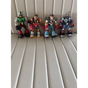 Vtg Rescue Heroes Lot Of 7 Fisher Price Figures And 3 Accessories